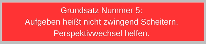 Grundsatz Nummer 5 Aufgeben heißt nicht zwingend Scheitern. Perspektivwechsel helfen.